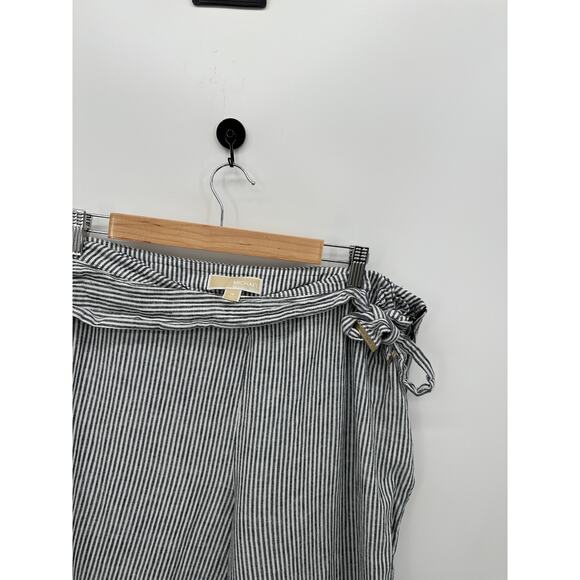 Michael Michael Kors Women Pants Black White Striped Linen Blend Wide Leg Sz 16 - Picture 4 of 8